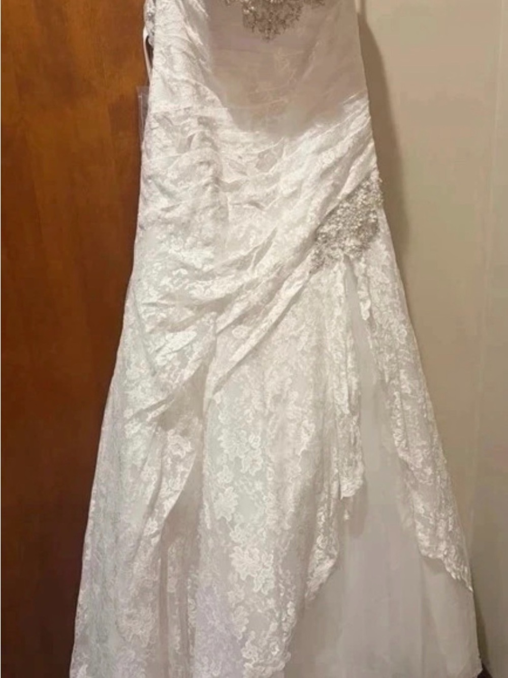 6p David's Bridal 7yp3344 wedding Lace Strapless A-Line Bridal Gown petite